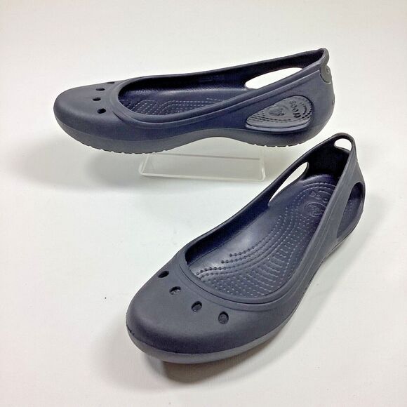 CROCS Kadee Flats Womens 8 Slip On Shoes Black Rubber Cutouts Light Vented - Picture 1 of 7